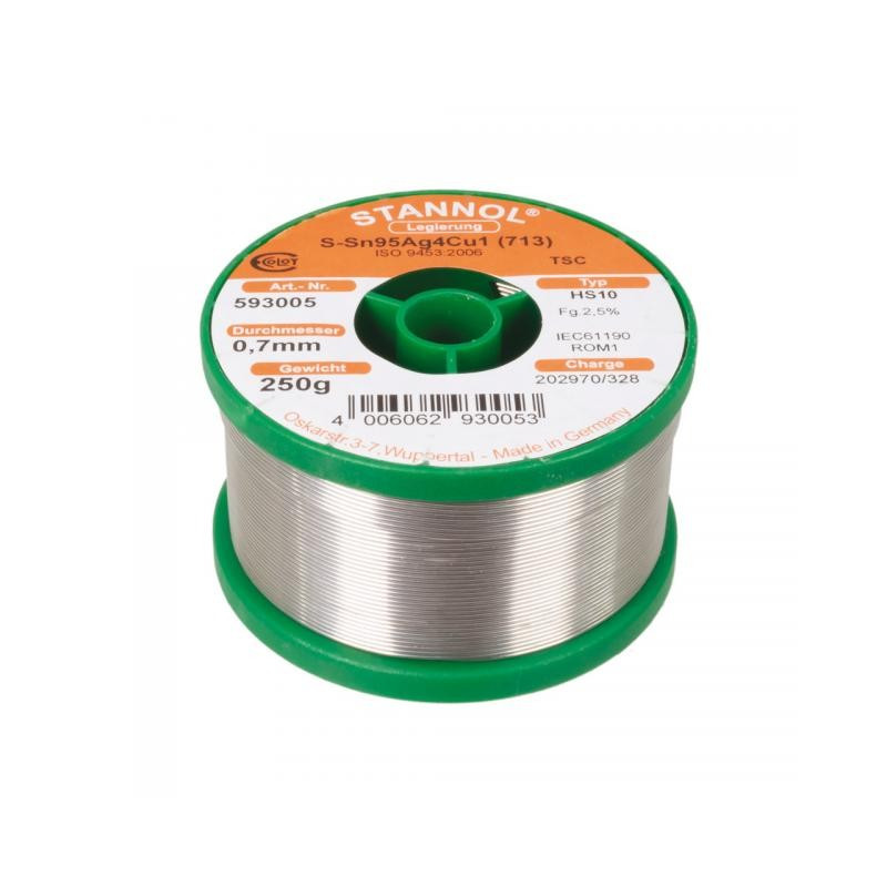 Stannol HS10 593005 soldeertin 0,7mm 250gram loodvrij met zilver