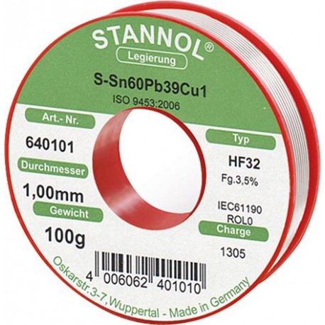 Stannol HF32 640101 soldeertin 1mm 100gram