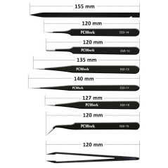 PCWork PCW08F 8-delige ESD-veilige RVS Pincettenset