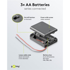 Goobay 12445 Batterijhouder met schakelaar voor 3x AA batterij