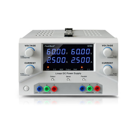 PeakTech 6190 Dubbele labvoeding 2x 0-60VDC & 0-2,5A | Soldeerbout-shop.nl