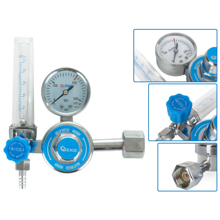 GEKO G80075 CO2 en Argon gasdrukregelaar instelbaar met flowmeter
