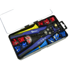 GEKO G01776 3-in-1 Strip-, knip- en krimptang met AMP-kabelschoenen 260-delig | Soldeerbout-shop.nl