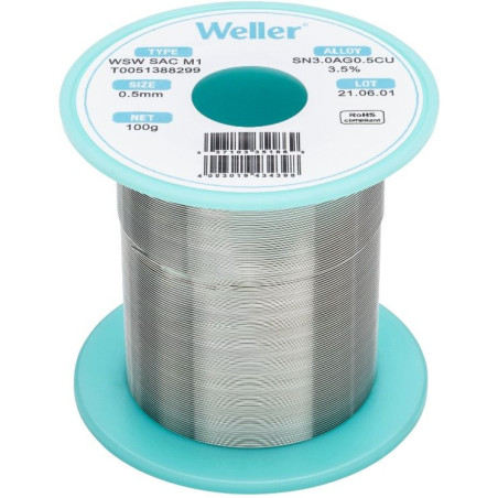 Weller WSW SAC M1 soldeertin 0,5mm 100gram loodvrij met zilver | Soldeerbout-shop.nl
