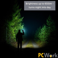 PCWork PCW12H LED zaklamp met accu en zoom 650lumen | Soldeerbout-shop.nl
