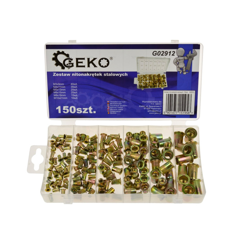 GEKO G02912 Blindklinkmoerenset M3 t/m M10 staal (150 stuks) GEKO G02912 Blindklinkmoerenset M3 t/m M10 staal (150 stuks)