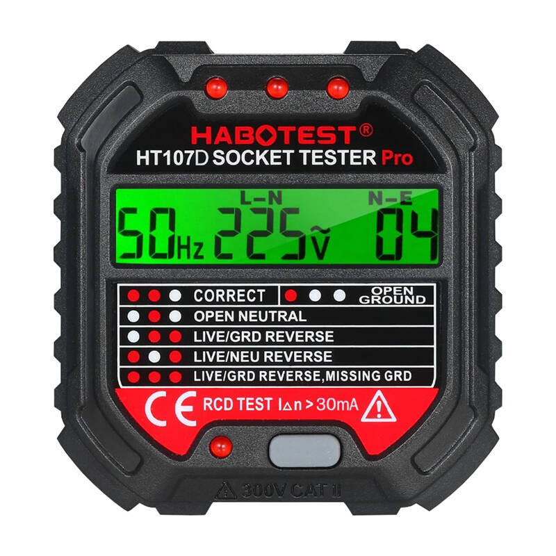 Habotest HT107D Teststekker met 30mA aardlektest Habotest HT107D Teststekker met 30mA aardlektest