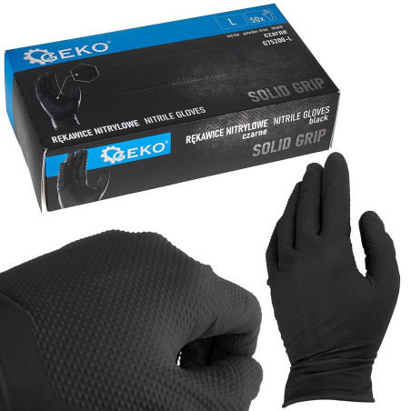 GEKO G75200-L Nitril Solid Grip handschoenen ongepoederd L zwart (50 stuks) | Soldeerbout-shop.nl