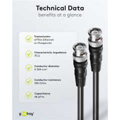 Goobay 50423 RG59 BNC-kabel 75 Ohm 100cm |  Soldeerbout-shop.nl