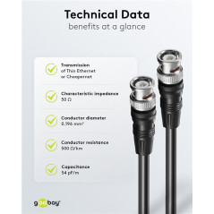Goobay 50086 RG58 BNC-kabel 50 Ohm 200cm |  Soldeerbout-shop.nl