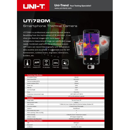 UNI-T UTi720M USB-C Warmtebeeldcamera voor smartphone -20 tot +200°C