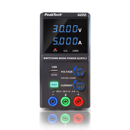 PeakTech 6222 Labvoeding 0-30VDC & 0-5A + USB