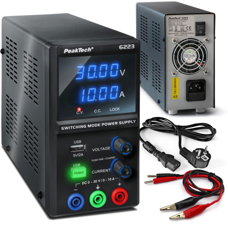 PeakTech 6223 Labvoeding 0-30VDC & 0-10A + USB | Soldeerbout-shop.nl