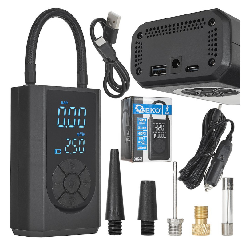 GEKO G01263 Mini-compressor op accu 4Ah 84W 10BAR GEKO G01263 Mini-compressor op accu 4Ah 84W 10BAR