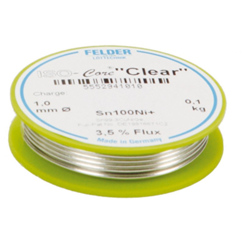 Felder 5552941010 ISO-core Clear soldeertin 1mm 100gram loodvrij met zilver Felder 5552941010 ISO-core Clear soldeertin 1mm 100gram loodvrij met zilver